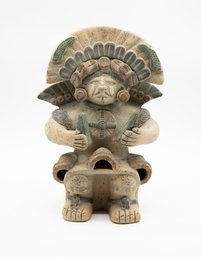 Vintage Mayan Aztec Inca Chief Mexican Hand Made Clay Figurine Statue Folk Art