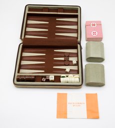 Vintage Travel Backgammon Set In Corduroy Zip Up Case