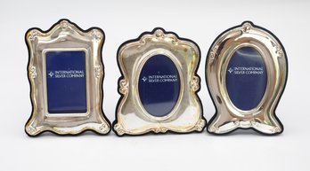 International Silver Co Small Ornate Silver-Plated Photo Picture Frames. Vintage Set Of Three