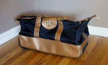 Iman Rolling Duffle Bag Luggage, Black & Bronze NEW