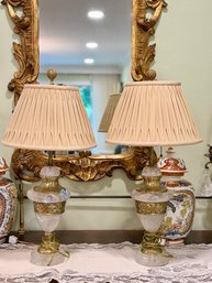 Rock Crystal Lamps, French Art Nouveau Gold Gilt Bronze And Rock Crystal Table Lamps