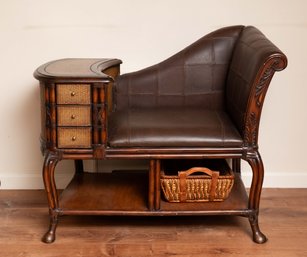 Vintage Upholstered  Telephone Bench