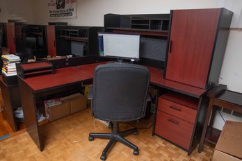 Two Toned Laminate L-Shaped Desk With Storage Hutch & Office Chair - Computer Not Included