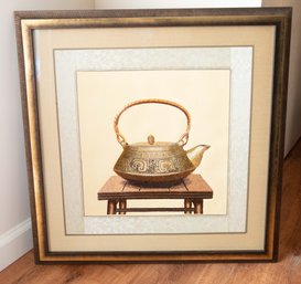 Asian Artwork Olive Teapot On Silk