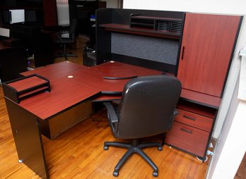 2 Toned L-Shaped Desk With Storage Hutch With Chair