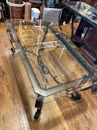 Vintage Glass/Wood Coffee Table