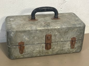 Rustic Grey Tackle Box With Contents  Distressed Tackle Box With Tackle  Gray Rustic Tackle Box With Distres