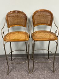 PAIR OF DREXEL HERITAGE WROUGHT IRON BARSTOOLS