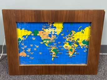 VINTAGE HOWARD MILLER 1959 WORLD TIME ZONE MAP WALL HANGING