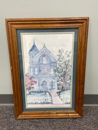 Ava Freeman Watercolor Print Victorian House Signed & Framed