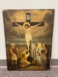 Reproduction Print On Metal After C. Del Tufo Painting Of The Crucifixion