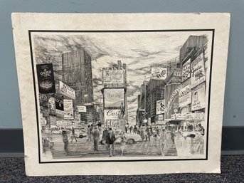 SANDRA FINKENBERG NYC TIMES SQUARE' SIGNED LITHOGRAPH, FRAMED VINTAGE