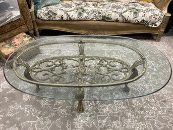 Glass/iron Oval Coffee Table