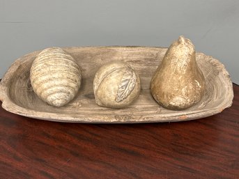 Rustic Dough Bowl With Decorative Fruit Sculptures