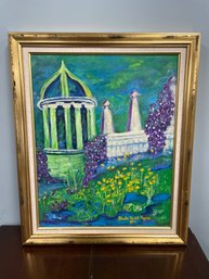 Vibrant Garden Pavilion By Rhoda Yucht Kaplan (2004) - Original Framed Oil Painting