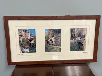 3 Prints By Martin Roberts -'Cat At The Winery' 'The Red Chair' 'Village With Medieval Bridge'