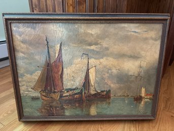 'Moored Boats' Hand Painted Oil Reproduction By Paul Jean Clays - Signed