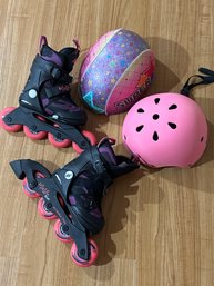 K2 Marlee Boa Adjustable Child Rollerblades, 2 Helmets, Glittery 'Super Star' Size US 11-2