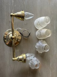 Vintage Brass Wall Sconce With Frosted Glass Shades