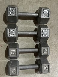 PAIR 20lb & 15lb Dumbbells - 4 Total