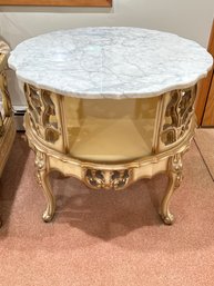 French Provincial Cream Marble Top Table Pair Made In Italy