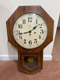 Vintage Howard Miller Regulator Wall Clock With Oak Case