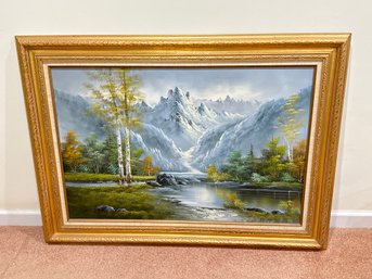 VINTAGE FOREST MOUNTAIN RIVER LANDSCAPE PAINTING - LARGE