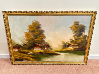 Framed Large Landscape Oil Painting Antique