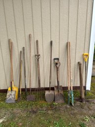 Large Lot Of Assorted Gardening Tools - One Pitch Fork Removed From Lot