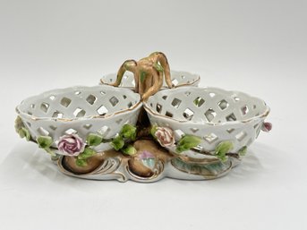 Vintage Porcelain Reticulated Basket Trio