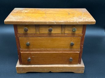 Hand Made Wooden Box Filled With Assorted Vintage Costume Jewelry