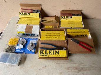 Large Lot Of New Tools - Klein Tools - Pliers, HEAVY DUTY EXTENSION RULE, Chalk Line Reel, Scales