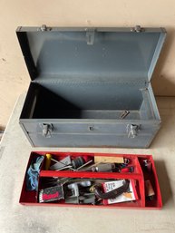Vintage Metal Toolbox With Assorted Tools