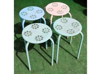 Lot Of 4 Vintage Fan Stand Garden Stools - Metal