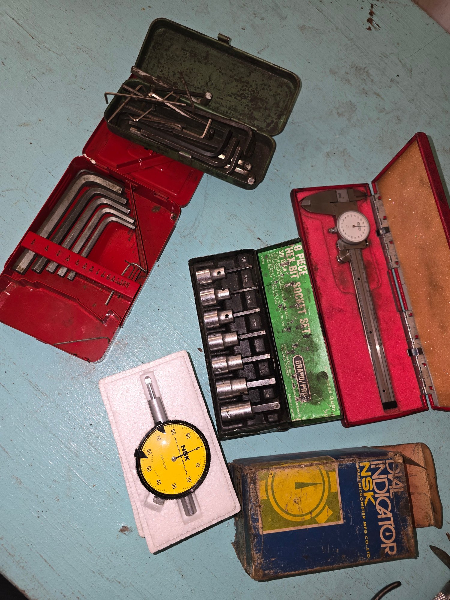 Lot 52 Metric Hex Key And Socket Sets, Dial Indicator, And Vintage ...