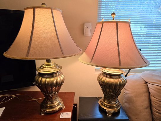 Lot 334 Pair Of Solid Brass Lamps