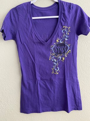 Styx World Tour T-Shirt Purple Short Sleeve V-Neck