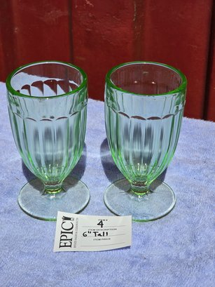 Lot 4 Light Green Ribbed Glass Iced Tea Goblets 6' Tall