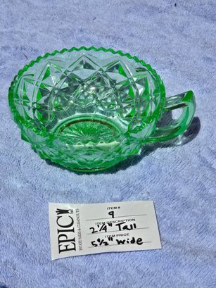 Lot 9 Imperial LITTLE JEWEL GREEN  HANDLED JELLY BOWL
