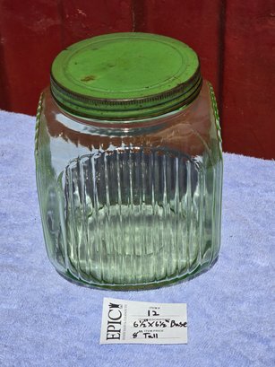 Lot 12 VTG. Green Glass Hoosier Cookie Jar Ribbed 1930s Depression Era