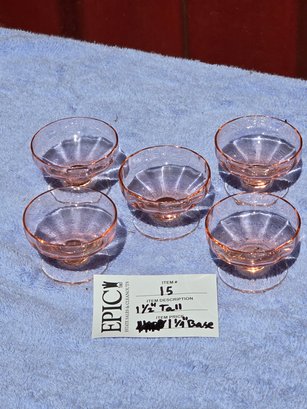 Lot 15 Set Of 5 Pink Depression Glass  Rose Sherbet Dishes