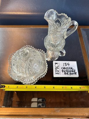 Lot 134 SEt Of Vintage Crystal Pitcher And Crystal Pie Plate