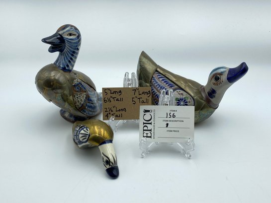 Lot 156 Brass And Ceramic Duck Figure-set Of 3