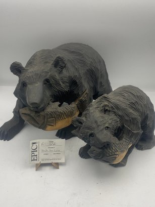 Lot 122 2 Pcs. Of Wooden Carved Bear Figurine