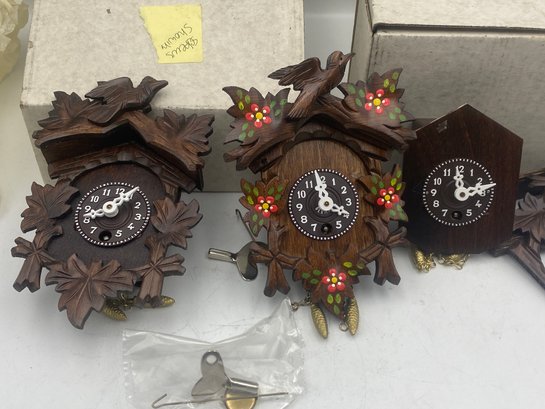 Lot 126 3 Pcs. Of Traditional Wood Carved Mini Cuckoo Clock Made In Germany, Need Repair