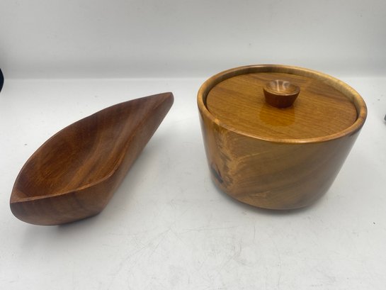 Lot 127 Mid Century Handmade Myrtlewood Bowl And Ralph Hand Made Container By Le Bon Marche And RALPH