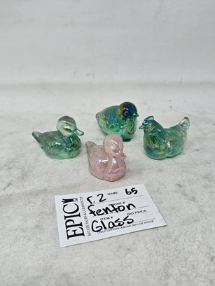 Lot 66 Fenton Glass 2 Duckling, Fenton Glass Bird, And Fenton Glass Rooster
