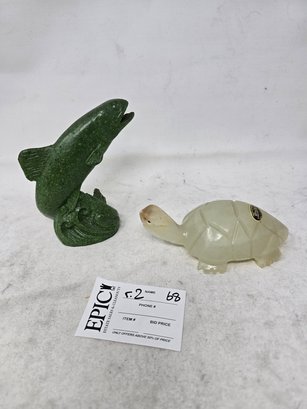 Lot 68 Imported Onix Turtle Hand Crafted In Mexico And Inuit Sculpture Fish