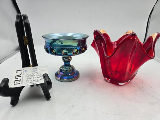 Lot 344 Indiana Carnival Glass Blue King Crown And Red Amberina Flame