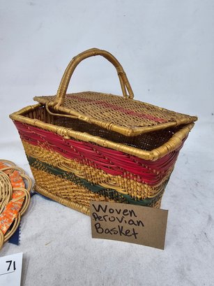 Lot 71 Peruvian Woven Picnic Basket And Place Holder